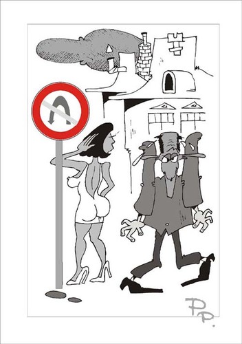 Cartoon: Traffic sign (medium) by paraistvan tagged sign,traffic,woman,flustered