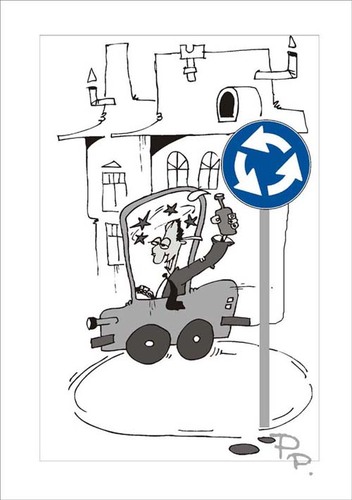 Cartoon: Traffic sign (medium) by paraistvan tagged happy,drunk,circle,to,sign,traffic