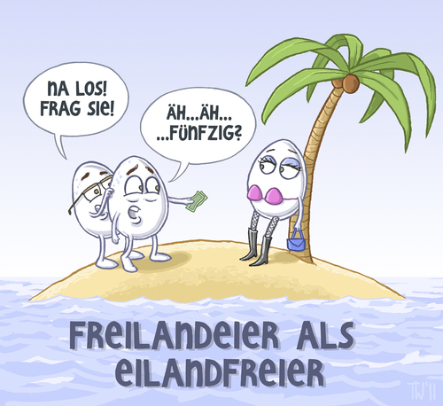 Cartoon: Aus der Wortspielfabrik (medium) by Tobias Wieland tagged wortspiel,ei,eier,insel,eiland,prostitution,freier,palme,meer,see,kalauer,wortspiel,eier,insel,eiland,prostitution,freier,palme,meer,see,kalauer