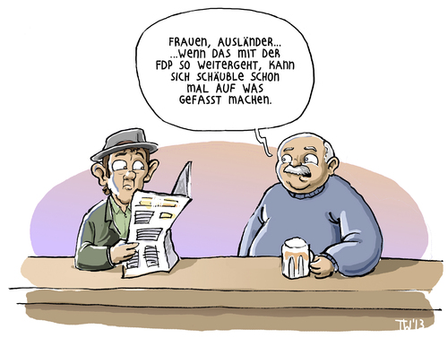 Cartoon: Freie Diskriminierungs Partei (medium) by Tobias Wieland tagged fdp,kubicki,brüderle,hahn,rösler,rassismus,asiatisch,asien,diskriminierung,sexismus,frauenfeindlich,skandal,schäuble,westerwelle,fdp,kubicki,brüderle,hahn,rösler,rassismus,asiatisch,asien,diskriminierung,sexismus,frauenfeindlich,skandal,schäuble,westerwelle