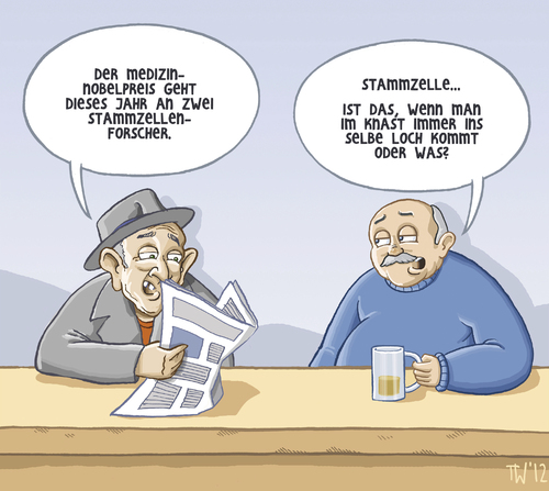 Cartoon: Nobelpreis (medium) by Tobias Wieland tagged nobelpreis,medizin,stammzelle,stammzellen,forschung,2012,alfred,nobel,gefängnis,knast,wortspiel,kalauer,nobelpreis,medizin,stammzelle,stammzellen,forschung,2012,alfred,nobel,gefängnis,knast,wortspiel,kalauer