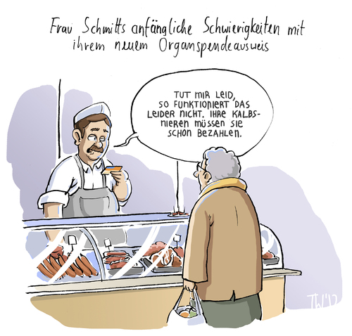 Cartoon: Organspende (medium) by Tobias Wieland tagged organspende,ausweis,organe,herz,niere,leber,lunge,spender,krankenhaus,entscheidung,skandal,fleisch,theke,karikatur,organspende,ausweis,organe,herz,niere,leber,lunge,spender,krankenhaus,entscheidung,skandal,fleisch,theke,karikatur