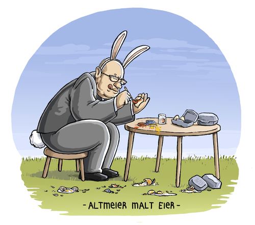 Cartoon: Ostern kommt (medium) by Tobias Wieland tagged peter,altmeier,cdu,umwelt,umweltminister,minister,merkel,energie,energiewende,ostern,hase,osterhase,ei,eier,ostereier,bemalen,malen,farbe,färben,karikatur,tobias,wieland,cartoon,schüttelreim,kalauer,wortwitz,peter,altmeier,cdu,umwelt,umweltminister,minister,merkel,energie,energiewende,ostern,hase,osterhase,ei,eier,ostereier,bemalen,malen,farbe,färben,karikatur,tobias,wieland,cartoon,schüttelreim,kalauer,wortwitz