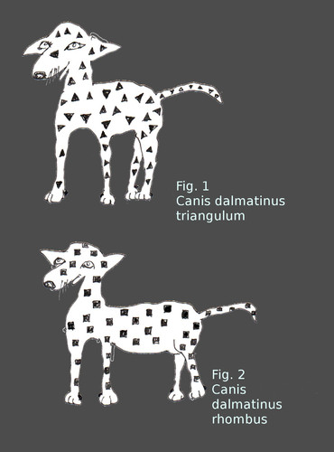Cartoon: Vererbung bei Dalmatinern (medium) by Marbez tagged vererbung,dalmatiner,canis,rhombus