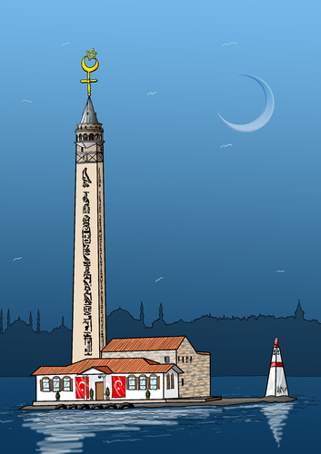 Cartoon: BRIDGE ISTANBUL (medium) by Hilmi Simsek tagged istanbul,girls,galata,tower,obelisk