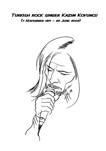 Cartoon: Turkish rock singer Kazim Koyunc (medium) by Hilmi Simsek tagged turkish,rock,singer,kazim,koyuncu,hilmi,simsek,cartoon,music