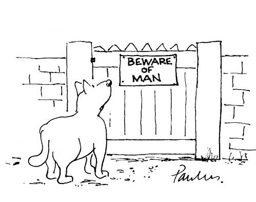 Cartoon: Beware of Man (medium) by Paulus tagged dogs,animals,