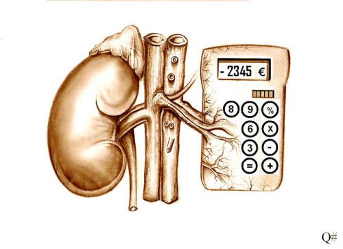 Cartoon: COST A KIDNEY (medium) by QUIM tagged kidney,,leber,taschenrechner,kosten,geld,organ,organspende,transplantation,spender,medizin,ärzte