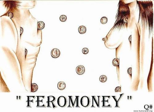 Cartoon: FEROMONEY (medium) by QUIM tagged feromonas,,illustration,pheromon,biologie,geld,münzen,mann,frau,männer,frauen,nackt,boten,botenstoffe,kommunikation,lebewesen,hormon
