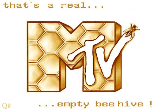 Cartoon: MTV HIVE (medium) by QUIM tagged quimericas,mtv,musiksender,musikvideos,fernsehen,kult,programm,sender,poprap,hiphoprock,jazz,klassik,klassiker,hip,cool,modern,trend,trendsetter,revolutionär,absturz,werteverfall,verdummung,inhaltslos,schlecht,quoten,tv,quotengeil,selbstpräsentation,logo,symbol