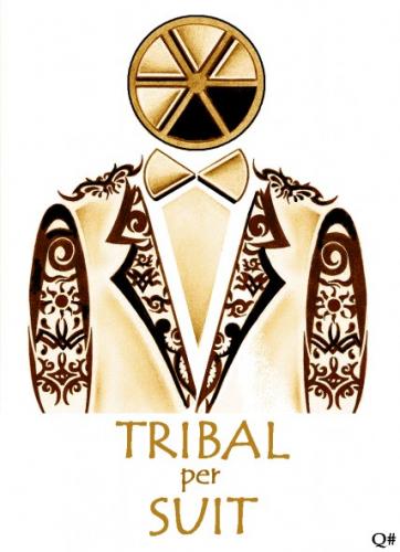 Cartoon: TRIBAL PERSUIT (medium) by QUIM tagged tribal,tatoo,suit,tattoo,tätowierung,anzug,fliege,zeichen,stämme,kulturen,illustration,suchbild,suchen,jacket,kleidung,klamotten,anziehsachen,mann,männer,männlich