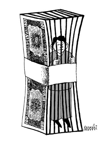 Cartoon: prison cash (medium) by Medi Belortaja tagged prisoned,prison,jail,usd,imprisoned,cash,money,slavery,man