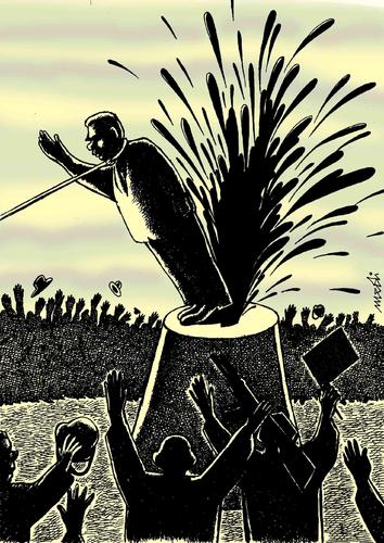 Cartoon: after fall (medium) by Medi Belortaja tagged democracy,freedom,fall,dictator,crash,oil,monument