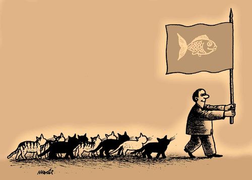 Cartoon: after ideal (medium) by Medi Belortaja tagged humor,standardbearer,cats,cat,politicians,chairman,leader,head,flag,ideal