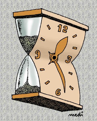 Cartoon: ancient and modern clock (medium) by Medi Belortaja tagged hourglass,clock,modern,anncient