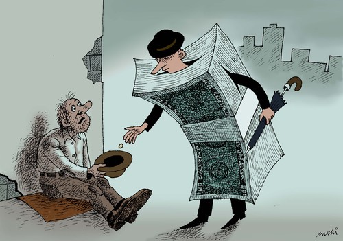 Cartoon: beggar and the rich (medium) by Medi Belortaja tagged poor,poverty,capitalism,crisis,financial,money,rich,beggary,beggar