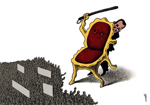 Cartoon: power and protests (medium) by Medi Belortaja tagged chairman,head,chief,revolt,beat,dictatorship,dictator,stick,peoples,people,protests,turkey,erdogan,chair,power