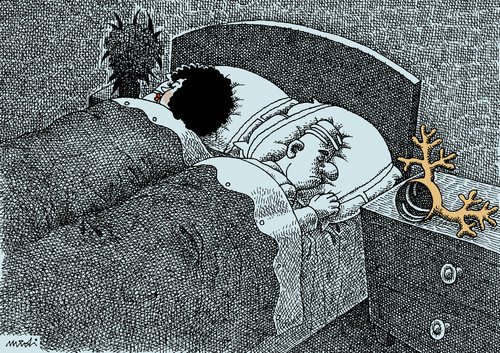 Cartoon: comfortable head (medium) by Medi Belortaja tagged love,head,comfortable,horns,sleeping,wife,husband,adultery
