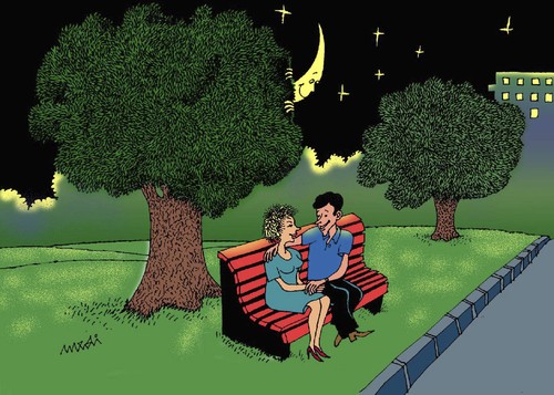Cartoon: watch of the moon (medium) by Medi Belortaja tagged love,relationship,spy,moon