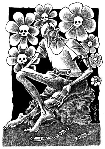Cartoon: drug man (medium) by Medi Belortaja tagged death,dead,flower,man,drug,skull,skulls