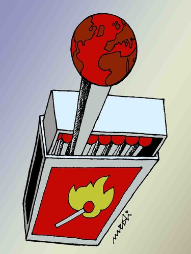 Cartoon: Earth and risques (medium) by Medi Belortaja tagged fire,match,earth,planet,risques,danger