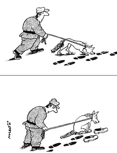 Cartoon: following footsteps (medium) by Medi Belortaja tagged footsteps,following,traces,dog,humor,vanished