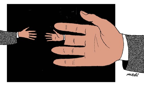 Cartoon: friendship (medium) by Medi Belortaja tagged politicians,politics,hands,fingers,finger,handshake,friendship