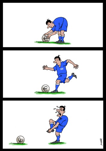 Cartoon: greece s footballer (medium) by Medi Belortaja tagged greece,soccer,team,footballer,euro,2012,ukraine,financial,crisis