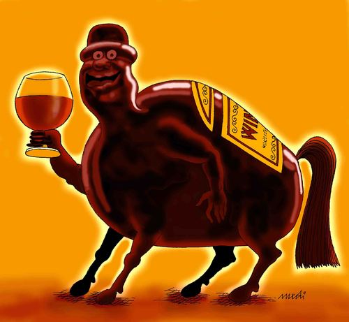 Cartoon: horse bottle wine (medium) by Medi Belortaja tagged wine,glass,man,alcohol,drinking,drinker,bottle,horse