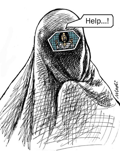Cartoon: human rights (medium) by Medi Belortaja tagged human,imprisoned,jail,prison,help,women,woman,burka,rights