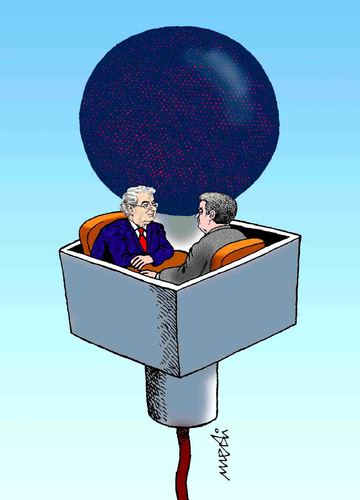 Cartoon: interview (medium) by Medi Belortaja tagged talking,politicians,microphone,interview,debate