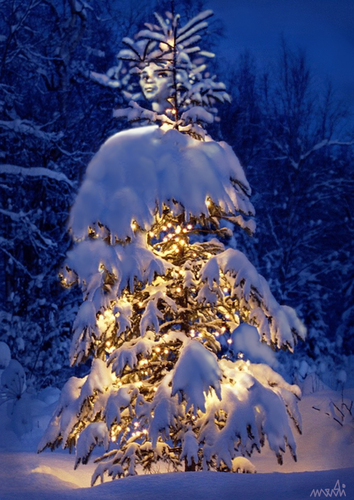 Cartoon: Lady Christmas Tree (medium) by Medi Belortaja tagged spruce,holydays,snow,merry,tree,christmas,lady