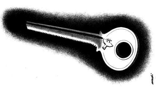 Cartoon: peace s key (medium) by Medi Belortaja tagged war,pigeon,dove,colombo,saw,key,peace