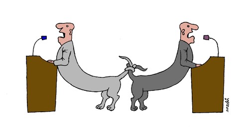 Cartoon: politicians (medium) by Medi Belortaja tagged poloitics,politicians,dog,dogs,tail,speech,meeting