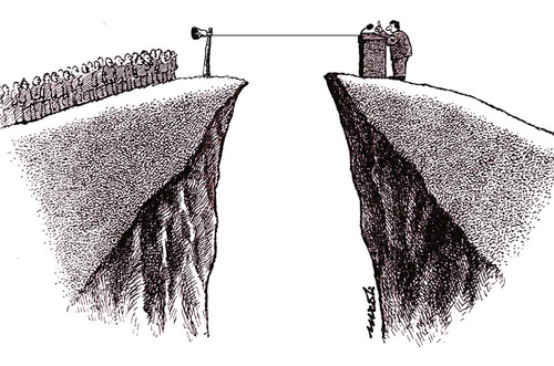 Cartoon: politician and people (medium) by Medi Belortaja tagged abyss,peoples,politician