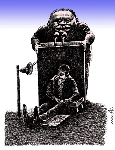 Cartoon: politician and poor man (medium) by Medi Belortaja tagged speech,man,poor,politician,meeting