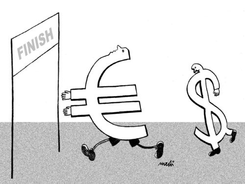 Cartoon: Race (medium) by Medi Belortaja tagged dollar,euro,money,race