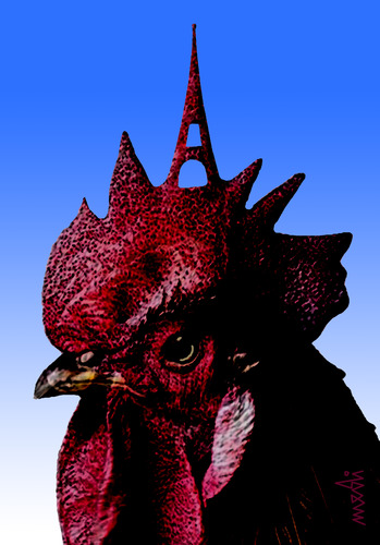 Cartoon: roosters eiffel (medium) by Medi Belortaja tagged rooster,roosters,eiffel,paris,france