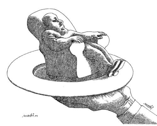 Cartoon: sacrificed chair (medium) by Medi Belortaja tagged chair,sacrificed,plate,food,man