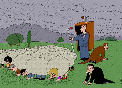 Cartoon: sheep and shepherd (medium) by Medi Belortaja tagged peoples,people,chief,head,leader,shepherd,fold,sheep