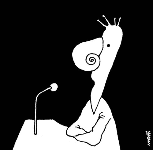 Cartoon: slowely speech (medium) by Medi Belortaja tagged elections,meeting,snail,speech,slowely,politicians