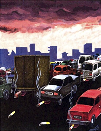 Cartoon: smoking cars (medium) by Medi Belortaja tagged ecology,cigarette,smoke,pollution,cars,smoking
