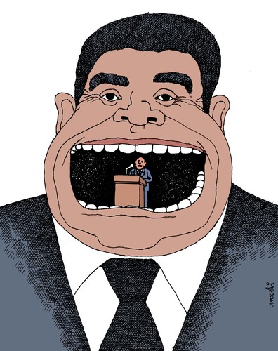 Cartoon: speech (medium) by Medi Belortaja tagged speech,mouth,tutelage,politics,politicians,manipulation