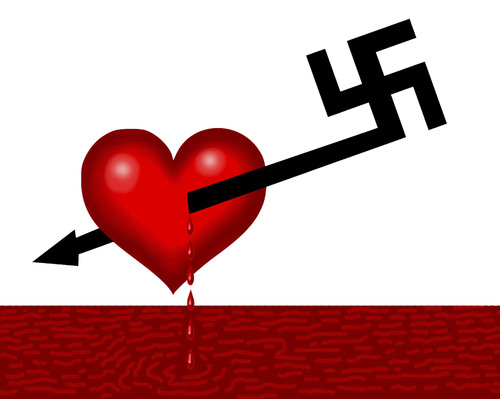 Cartoon: swastika love (medium) by Medi Belortaja tagged rechtextremismus,faschismus,neonazis,nazis,love,swastika,blood,crime,crimes