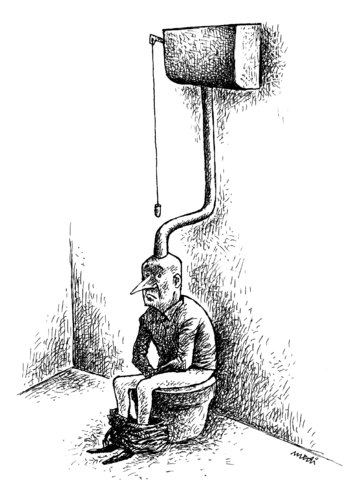 Cartoon: thinker (medium) by Medi Belortaja tagged tired,mind,think,thought,thinker,clean,cleaning,toilet