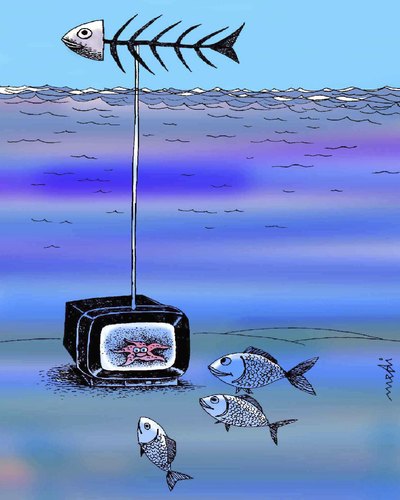 Cartoon: tv (medium) by Medi Belortaja tagged antenne,fish,tv