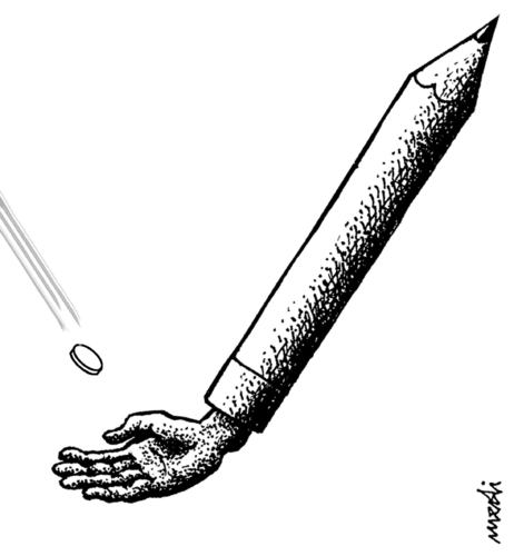 Cartoon: untitled (medium) by Medi Belortaja tagged journalist,journalism,media,poor,poverty,beggar,beggary,pencil