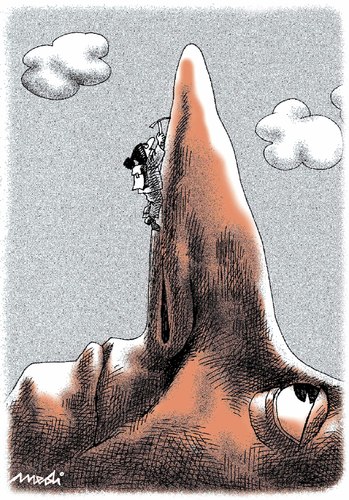 Cartoon: climbing in the nose (medium) by Medi Belortaja tagged mountain,nose,climb,climbing