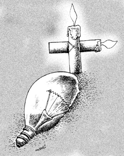 Cartoon: lamp death (medium) by Medi Belortaja tagged candle,death,lamp,grave