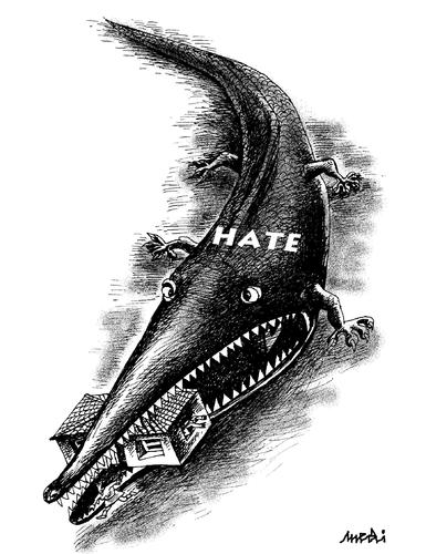 Cartoon: hate crocodile (medium) by Medi Belortaja tagged civilians,kill,peace,war,house,home,crocodile,hate
